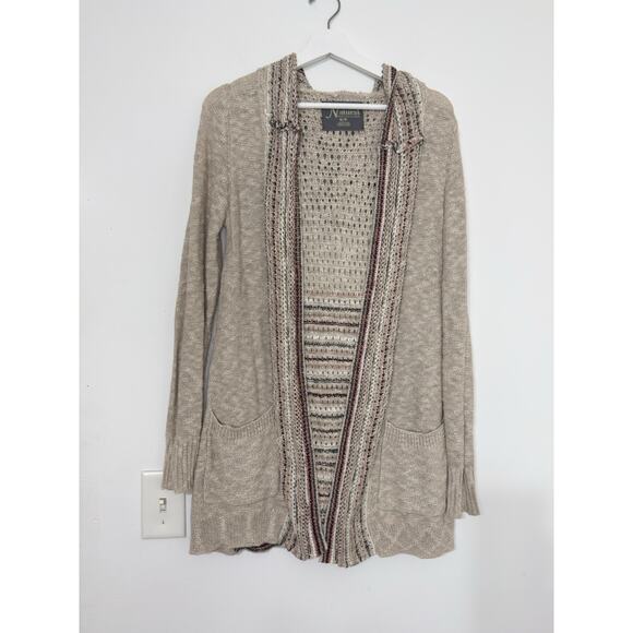 Natural Reflections Sweaters - Natural Reflections Womens Boho Hooded Open Front Cardigan Oatmeal Size S